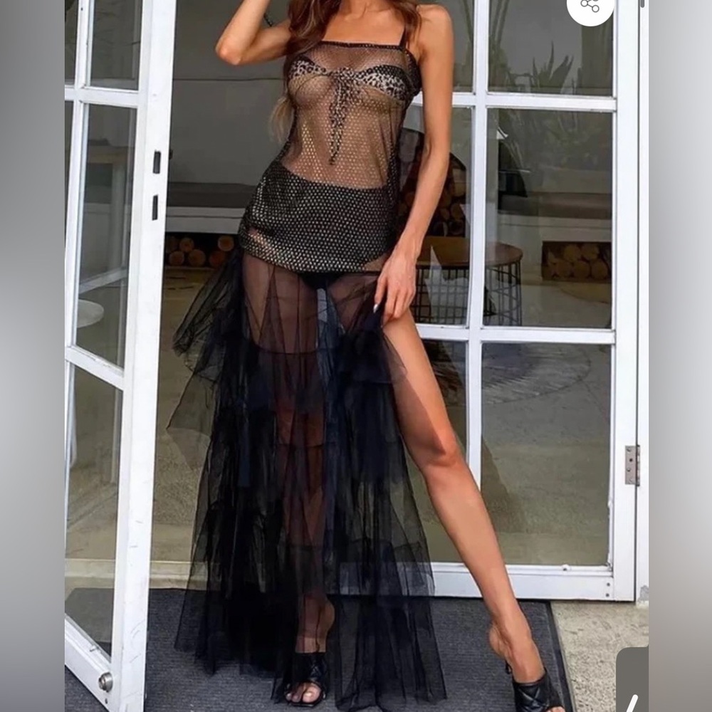 Sheer Mesh Long Gown Dress